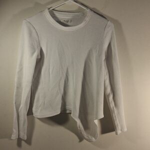 Madewell Women's Cream Ribbed Lightweight Side-Tie Crew Neck Sweater Size XS